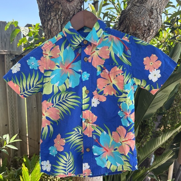 The Children’s Place Blue Tropical Floral Kids Button-Up Shirt | Size 5T - Picture 1 of 4